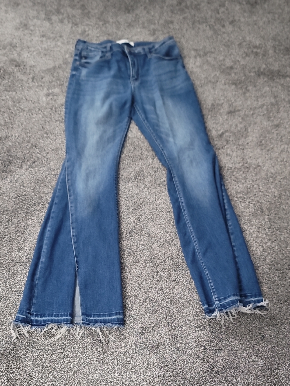 KanCan Medium Blue Flare Jeans with Frayed Hem